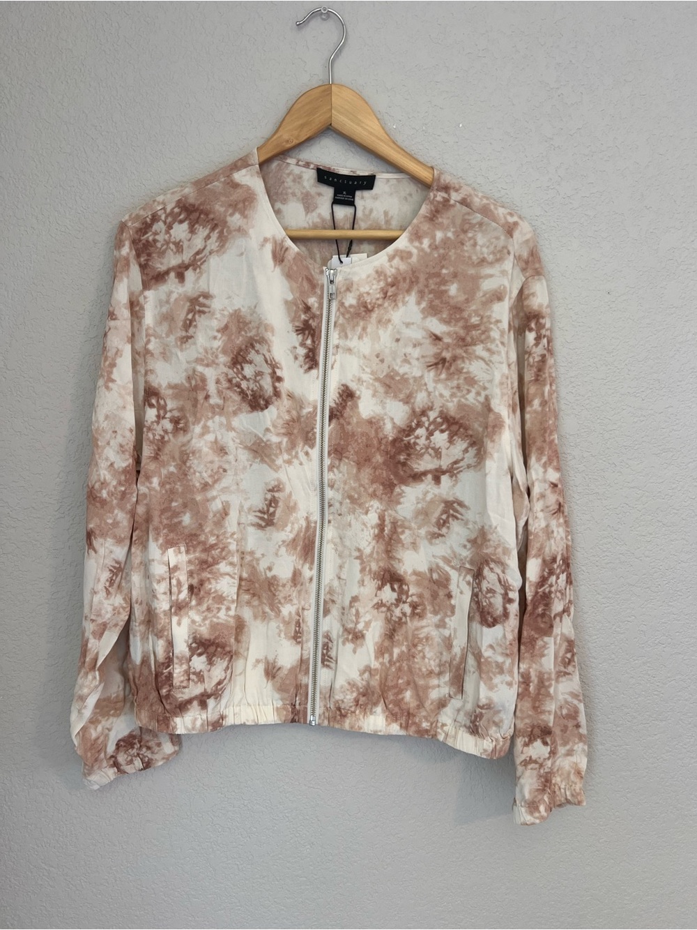 Sanctuary Cream & Brown Tie-Dye Zip Front Bomber